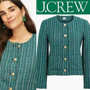 J. Crew Factory Emerald Tweed Blazer with Gold Buttons
